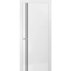 Modern Solid Interior Door with Handle | Planum 0016 White Silk | Single Regural Panel Frame Trims | Bathroom Bedroom Sturdy Doors