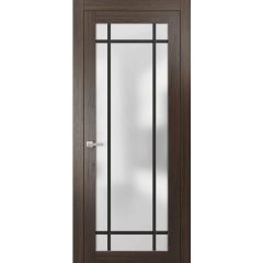 Solid French Door | Planum 2112 Chocolate Ash with Frosted Glass | Single Regular Panel Frame Trims Handle | Bathroom Bedroom Sturdy Doors 