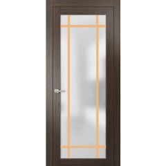 Solid French Door | Planum 2113 Chocolate Ash with Frosted Glass | Single Regular Panel Frame Trims Handle | Bathroom Bedroom Sturdy Doors 