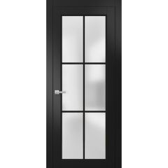 Solid French Door | Planum 2122 Matte Black with Frosted Glass | Wood Solid Panel Frame Trims | Closet Bedroom Sturdy Doors