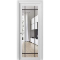 Solid French Door | Lucia 2266 White Silk with Clear Glass | Single Regular Panel Frame Trims Handle | Bathroom Bedroom Sturdy Doors 