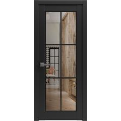 Solid French Door | Lucia 2366 Matte Black with Clear Glass | Single Regular Panel Frame Trims Handle | Bathroom Bedroom Sturdy Doors 