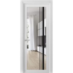 Solid French Door | Lucia 2566 White Silk with Clear Glass | Single Regular Panel Frame Trims Handle | Bathroom Bedroom Sturdy Doors 