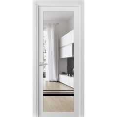 Solid French Door | Lucia 2666 White Silk with Clear Glass | Single Regular Panel Frame Trims Handle | Bathroom Bedroom Sturdy Doors 