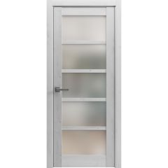 Solid French Door | Quadro 4002 Nordic White with Frosted Glass | Single Regular Panel Frame Trims Handle | Bathroom Bedroom Sturdy Doors 