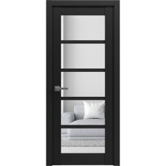 Solid Interior French | Quadro 4522 Matte Black with Clear Glass | Single Regular Panel Frame Trims Handle | Bathroom Bedroom Sturdy Doors 