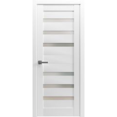 Solid French Door | Quadro 4266 White Silk with Frosted Glass | Single Regular Panel Frame Trims Handle | Bathroom Bedroom Sturdy Doors 