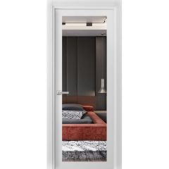 Solid Interior French | Lucia 1299 White Silk with Mirror | Single Regular Panel Frame Trims Handle | Bathroom Bedroom Sturdy Doors