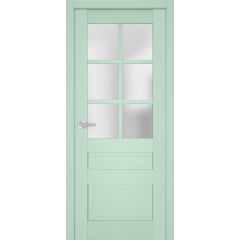 Interior Solid French Door | Veregio 7339 Oliva with Frosted Glass | Single Regular Panel Frame Trims Handle | Bathroom Bedroom Sturdy Doors 