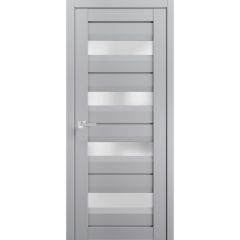 Interior Solid French Door | Veregio 7455 Matte Grey with Frosted Glass | Single Regular Panel Frame Trims Handle | Bathroom Bedroom Sturdy Doors 