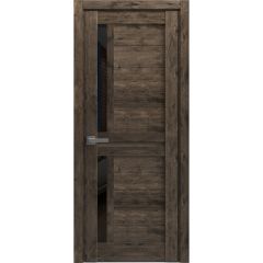 Interior Solid French Door | Veregio 7588 Cognac Oak with Black Glass | Single Regular Panel Frame Trims Handle | Bathroom Bedroom Sturdy Doors 