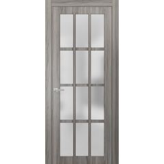 Solid French Door Frosted Glass 12 Lites | Felicia 3312 Ginger Ash | Single Regural Panel Frame Trims Handle | Bathroom Bedroom Sturdy Doors 