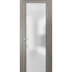 Modern Solid French Door Frosted Glass with Handle | Planum 4114 Ginger Ash | Single Regural Panel Frame Trims | Bathroom Bedroom Sturdy Doors 