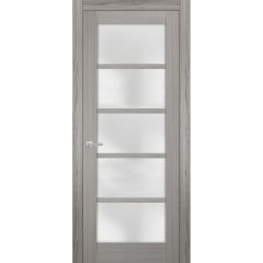 Solid French Door | Quadro 4002 Grey Ash with Frosted Glass | Single Regular Panel Frame Trims Handle | Bathroom Bedroom Sturdy Doors 