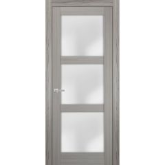 Solid French Door | Lucia 2552 Grey Ash with Frosted Glass | Single Regular Panel Frame Trims Handle | Bathroom Bedroom Sturdy Doors 
