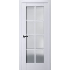 Interior Solid French Door | Veregio 7412 White Silk with Frosted Glass | Single Regular Panel Frame Trims Handle | Bathroom Bedroom Sturdy Doors 