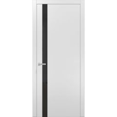 Solid Interior French | Planum 0440 White Silk with Black Glass | Single Regular Panel Frame Trims Handle | Bathroom Bedroom Sturdy Doors 