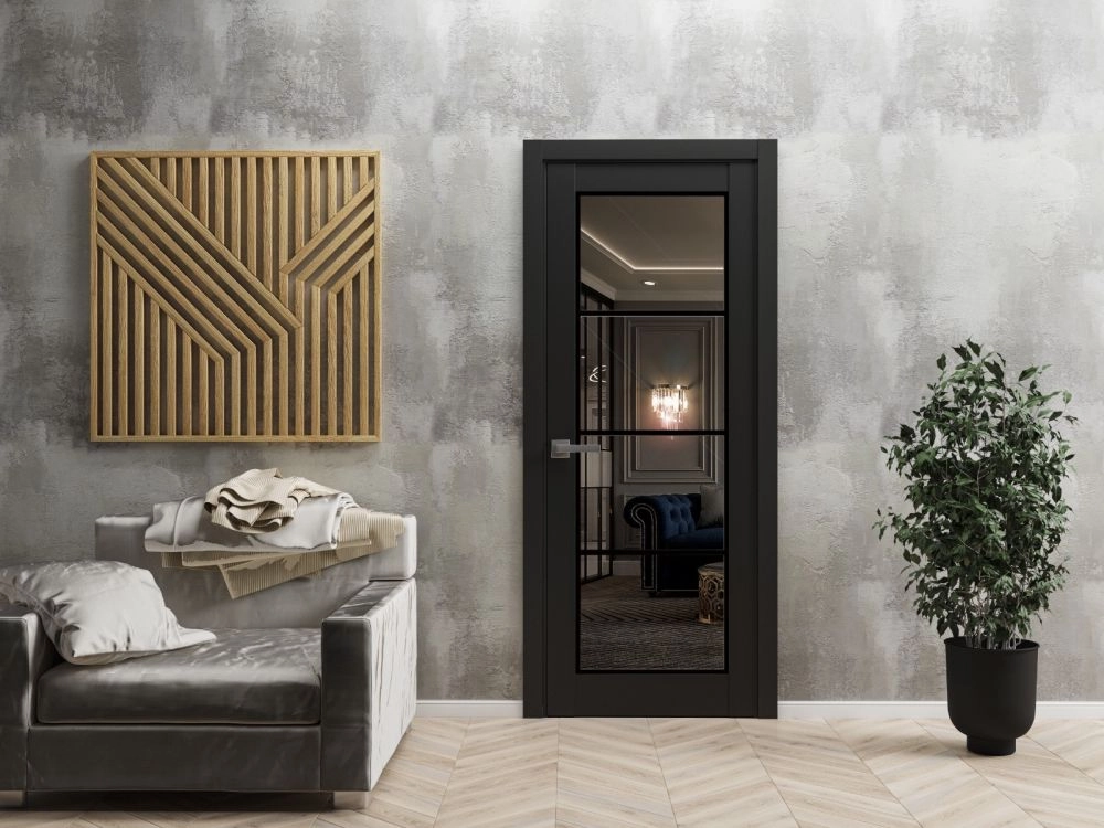 Single solid core luxury interior swing door with clear glass