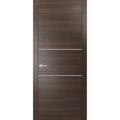 Modern Solid Interior Door with Handle | Planum 0110 Chocolate Ash and Aluminum Strips | Single Regural Panel Frame Trims | Bathroom Bedroom Sturdy Doors
