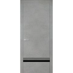 Modern Wood Interior Door with Hardware | Planum 0012 Concrete and Aluminum Strips | Single Panel Frame Trims | Bathroom Bedroom Sturdy Doors