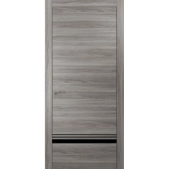 Modern Solid Interior Door with Handle | Planum 0012 Ginger Ash and Aluminum Strips | Single Regural Panel Frame Trims | Bathroom Bedroom Sturdy Doors