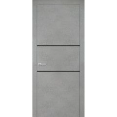 Modern Wood Interior Door with Hardware | Planum 0014 Concrete and Aluminum Strips | Single Panel Frame Trims | Bathroom Bedroom Sturdy Doors