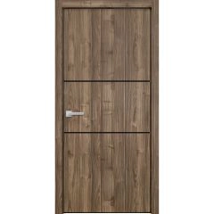 Modern Wood Interior Door with Hardware | Planum 0014 Walnut and Aluminum Strips | Single Panel Frame Trims | Bathroom Bedroom Sturdy Doors