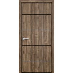 Modern Wood Interior Door with Hardware | Planum 0015 Walnut and Aluminum Strips | Single Panel Frame Trims | Bathroom Bedroom Sturdy Doors