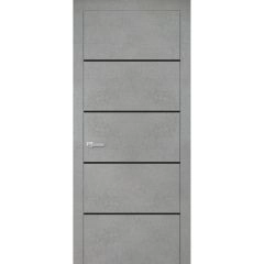 Modern Wood Interior Door with Hardware | Planum 0015 Concrete and Aluminum Strips | Single Panel Frame Trims | Bathroom Bedroom Sturdy Doors