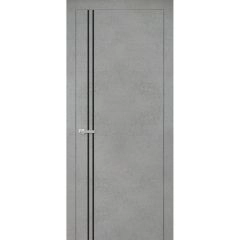 Modern Wood Interior Door with Hardware | Planum 0016 Concrete and Aluminum Strips | Single Panel Frame Trims | Bathroom Bedroom Sturdy Doors