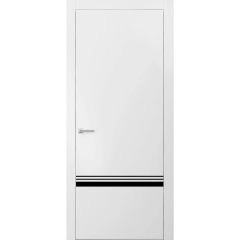 Modern Solid Interior Door with Handle | Planum 0012 White Silk and Aluminum Strips | Single Regural Panel Frame Trims | Bathroom Bedroom Sturdy Doors