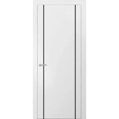 Modern Solid Interior Door with Handle | Planum 0017 White Silk and Aluminum Strips | Single Regural Panel Frame Trims | Bathroom Bedroom Sturdy Doors-18" x 80"