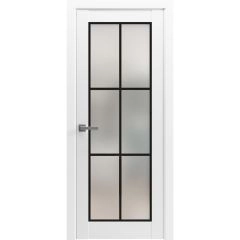Solid French Door | Planum 2122 White Silk with Frosted Glass and Aluminum Strips | Single Regular Panel Frame Trims Handle | Bathroom Bedroom Sturdy Doors