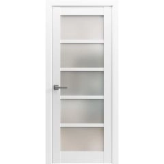 Solid Interior French | Quadro 4002 White Silk with Frosted Glass | Single Regular Panel Frame Trims Handle | Bathroom Bedroom Sturdy Doors 