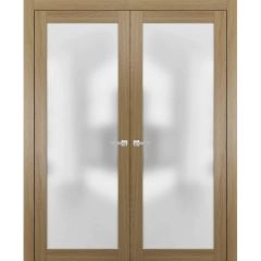 Planum 2102 Interior Double Closet Doors Honey Ash with Trims Frame Handles-36" x 84" (2* 18x84)
