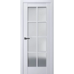 Interior Solid French Door | Veregio 7412 White Silk with Frosted Glass | Single Regular Panel Frame Trims Handle | Bathroom Bedroom Sturdy Doors 