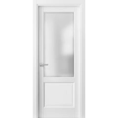 Pantry Kitchen Lite Door with Hardware | Lucia 22 White Silk with Frosted Opaque Glass | Single Pre-hung Panel Frame Trims | Bathroom Bedroom Sturdy Doors