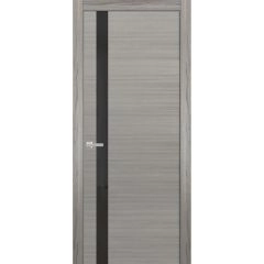 Solid Interior French | Planum 0040 Grey Oak with Black Glass| Single Regular Panel Frame Trims Handle | Bathroom Bedroom Sturdy Doors 